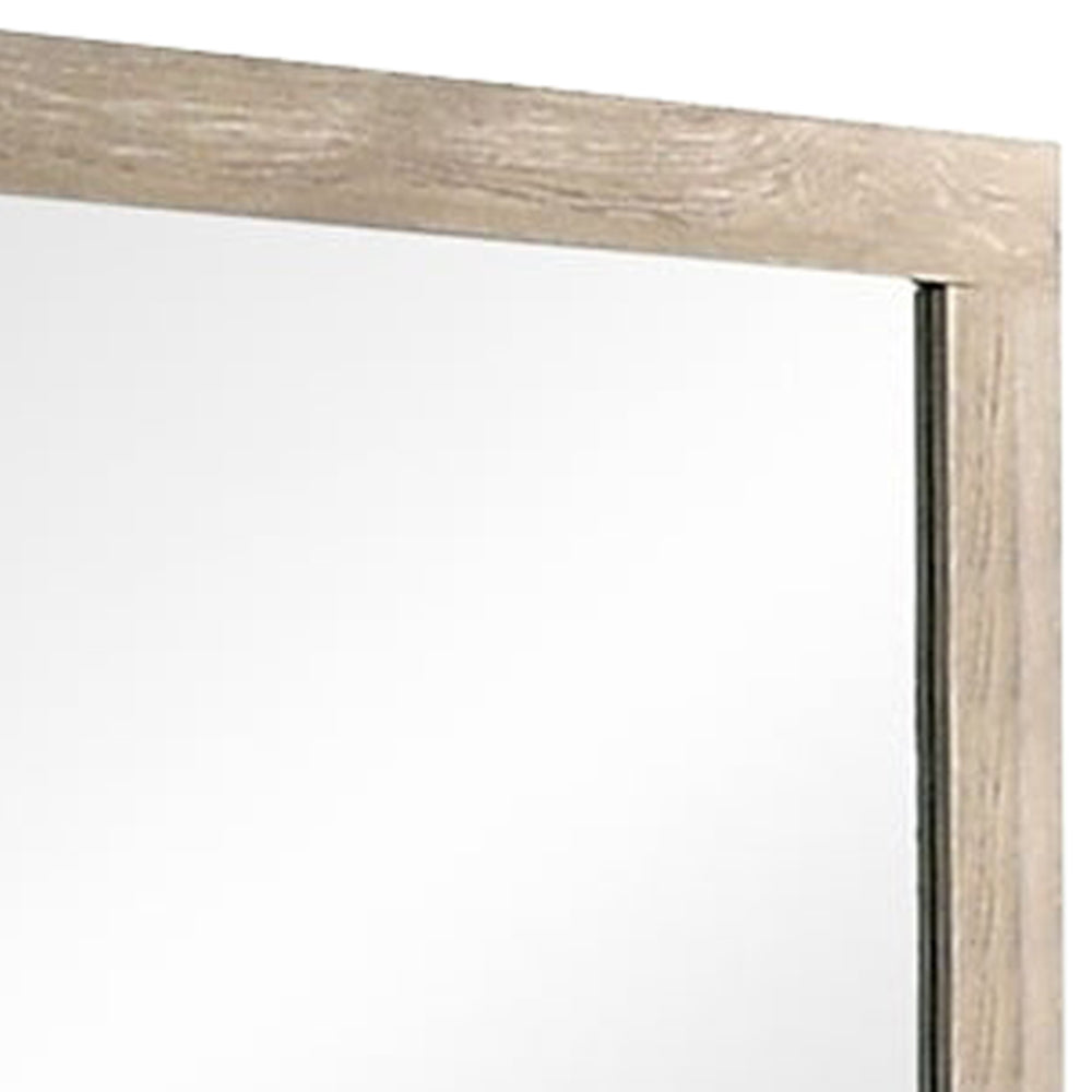 Transitional Style Grained Wood Encased Square Mirror, Cream By Casagear Home