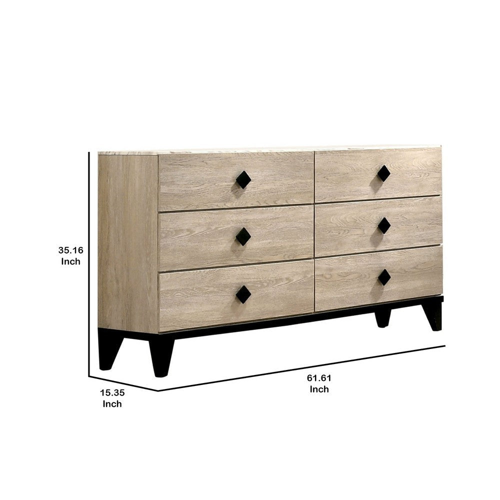 6 Drawer Wooden Dresser with Grains and Angled Legs Cream By Casagear Home BM228563