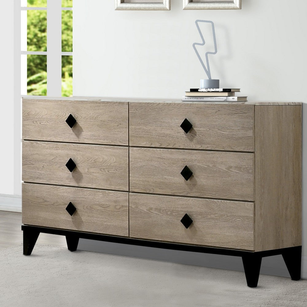 6 Drawer Wooden Dresser with Grains and Angled Legs Cream By Casagear Home BM228563