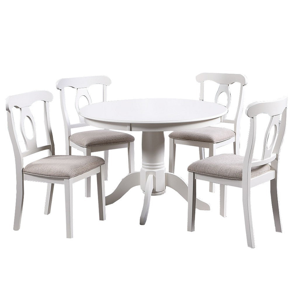 5 Piece Wooden Dining Set with Fabric Padded Chairs, White By Casagear Home