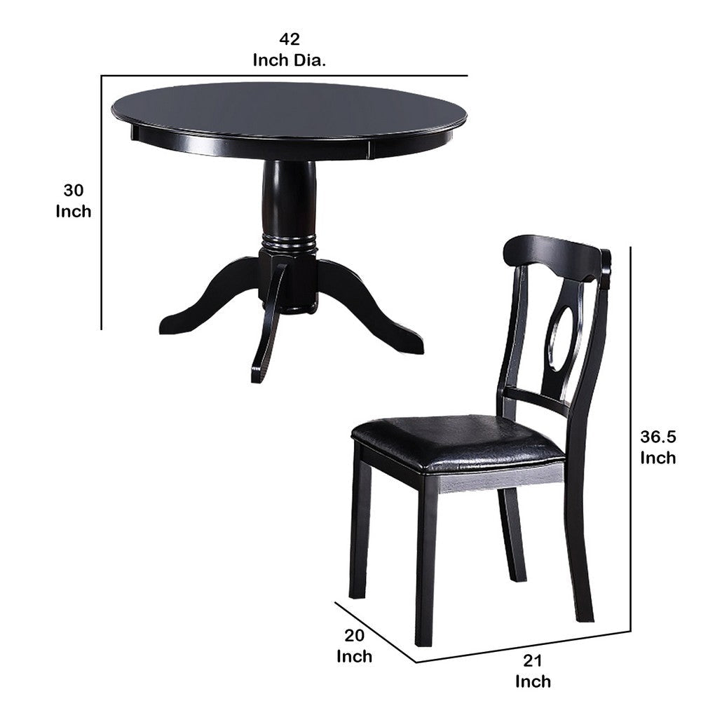 5 Piece Wooden Dining Set with Leatherette Padded Chairs Black By Casagear Home BM228568