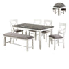 6 Piece Dining Set with Cut Out Back Chairs and Padded Bench White and Gray By Casagear Home BM228569