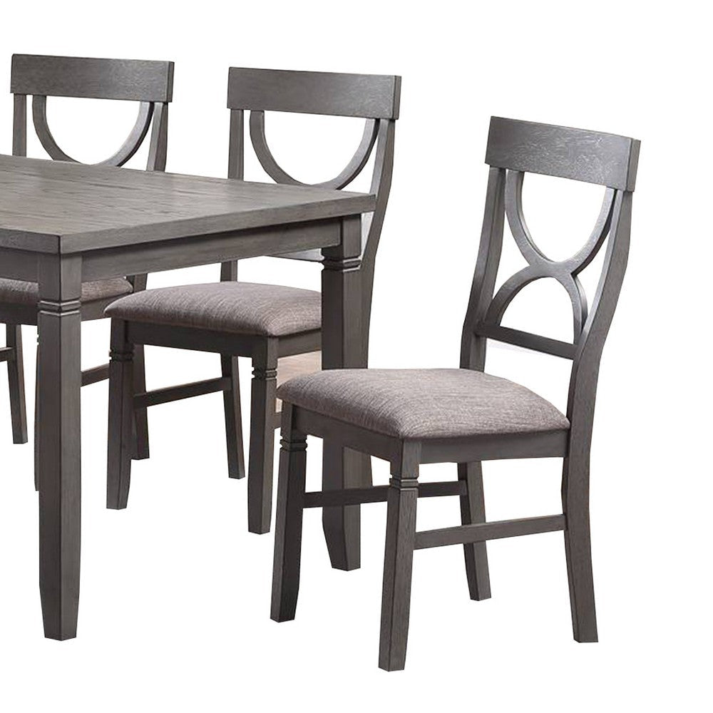 6 Piece Wooden Dining Set with Cut Out Back Chairs and Padded Bench Gray BM228570