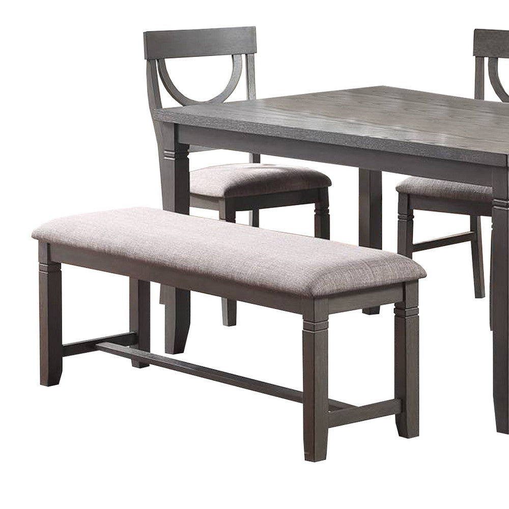 6 Piece Wooden Dining Set with Cut Out Back Chairs and Padded Bench Gray BM228570