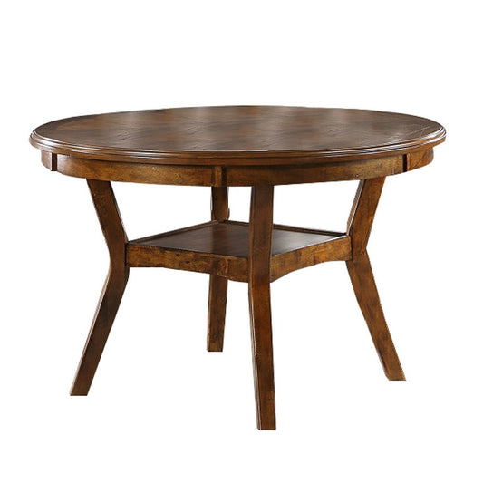 Round Top Wooden Dining Table with Boomerang Legs, Walnut Brown By Casagear Home