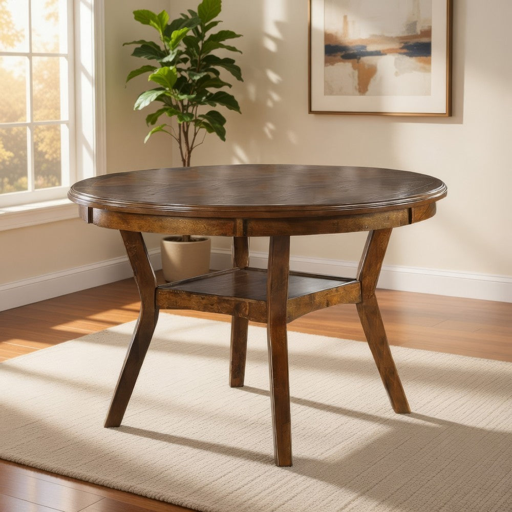 Round Top Wooden Dining Table with Boomerang Legs, Walnut Brown