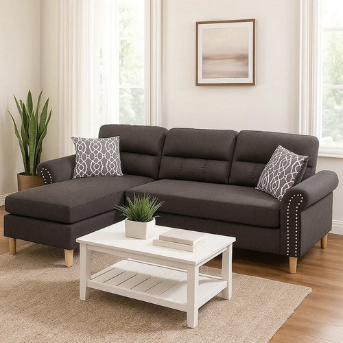 2 Piece Contemporary Sectional Set with Tufted Back, Tan