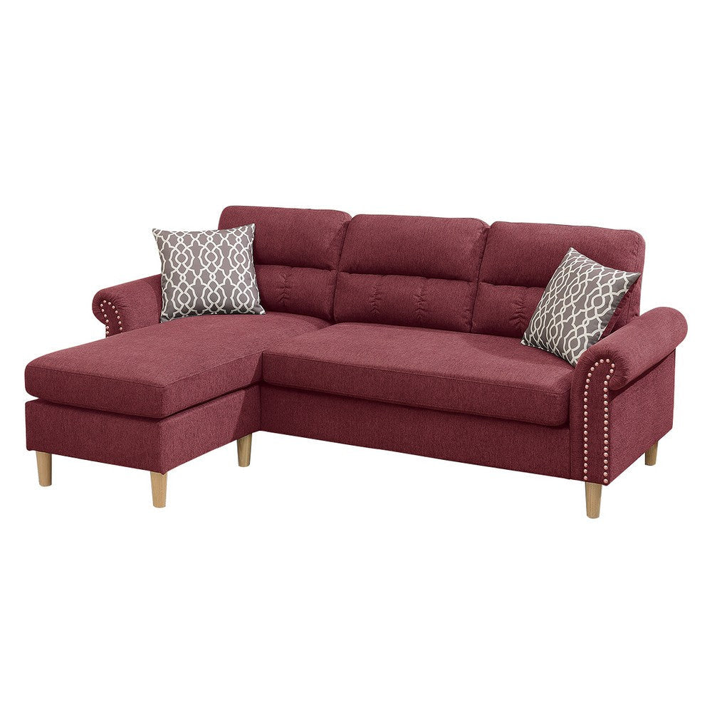 2 Piece Contemporary Sectional Set with Tufted Back, Red
