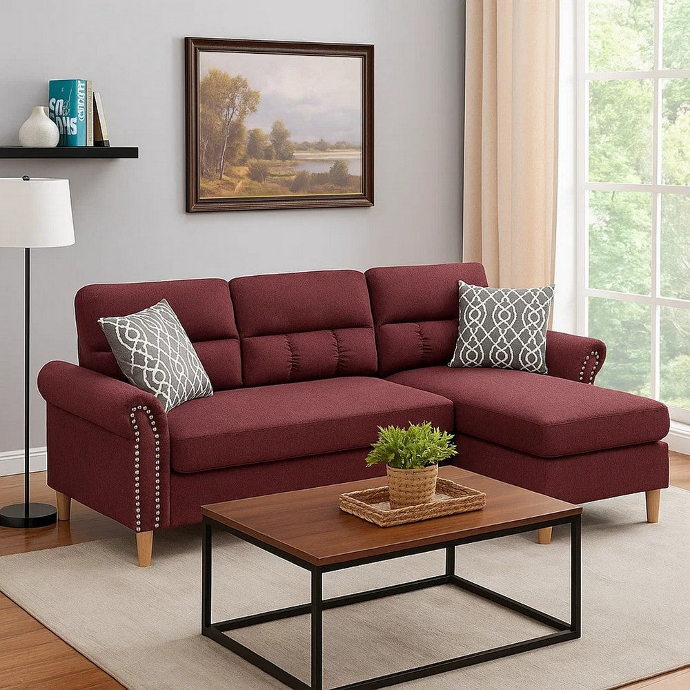 2 Piece Contemporary Sectional Set with Tufted Back, Red