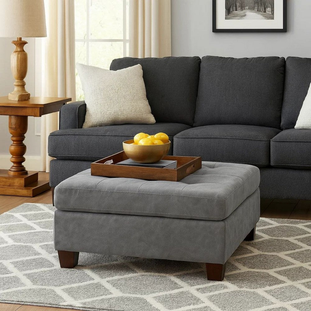 Contemporary Leatherette Rectangular tufted Ottoman, Gray
