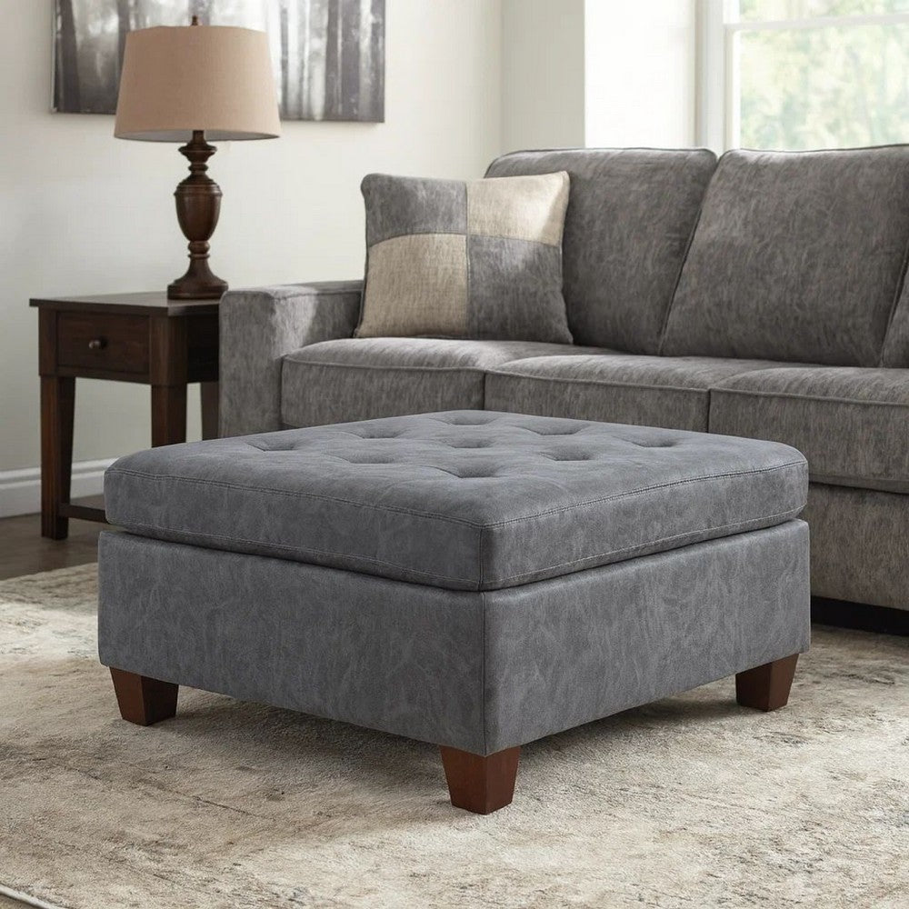 Contemporary Leatherette Rectangular tufted Ottoman, Gray