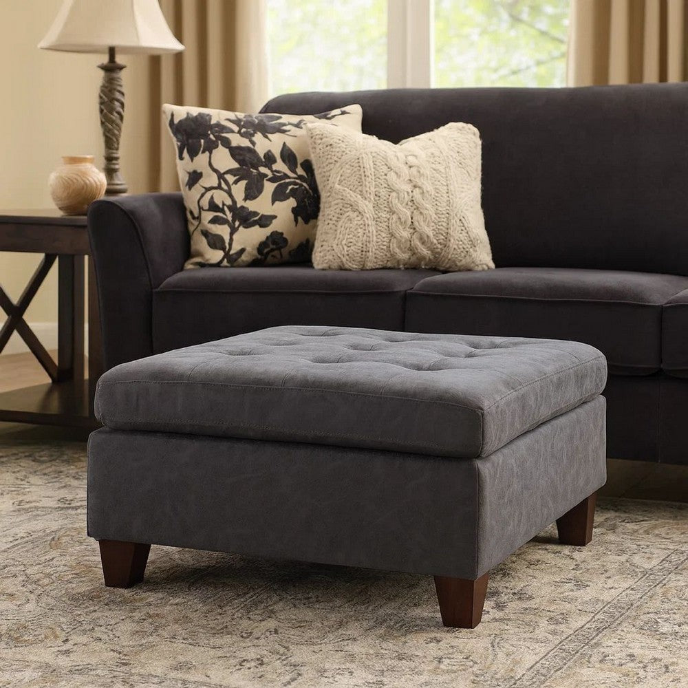 Contemporary Leatherette Rectangular tufted Ottoman, Gray
