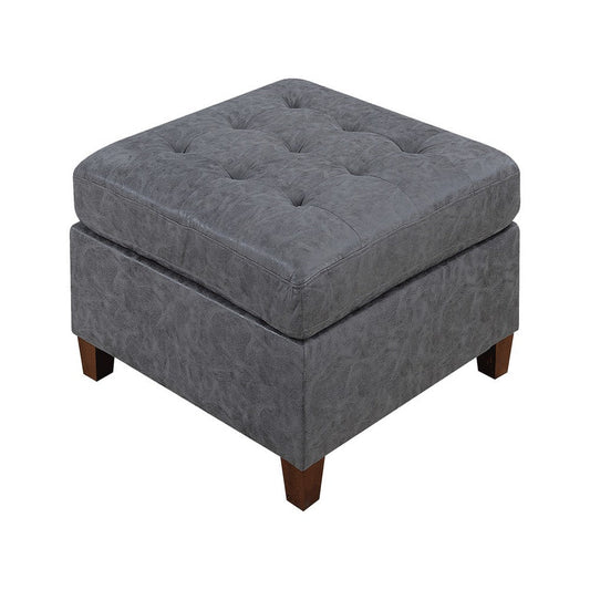 Contemporary Leatherette Rectangular tufted Ottoman, Gray