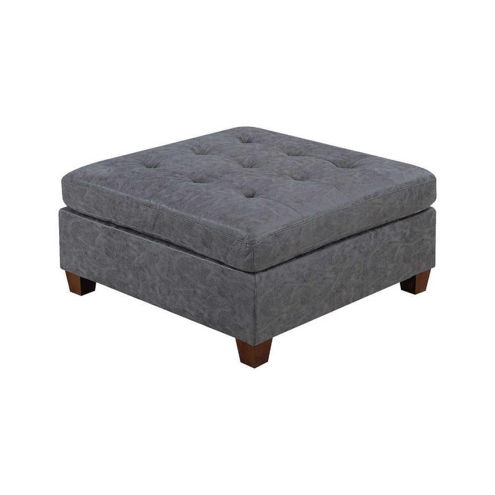 Contemporary Leatherette Rectangular tufted Ottoman, Gray