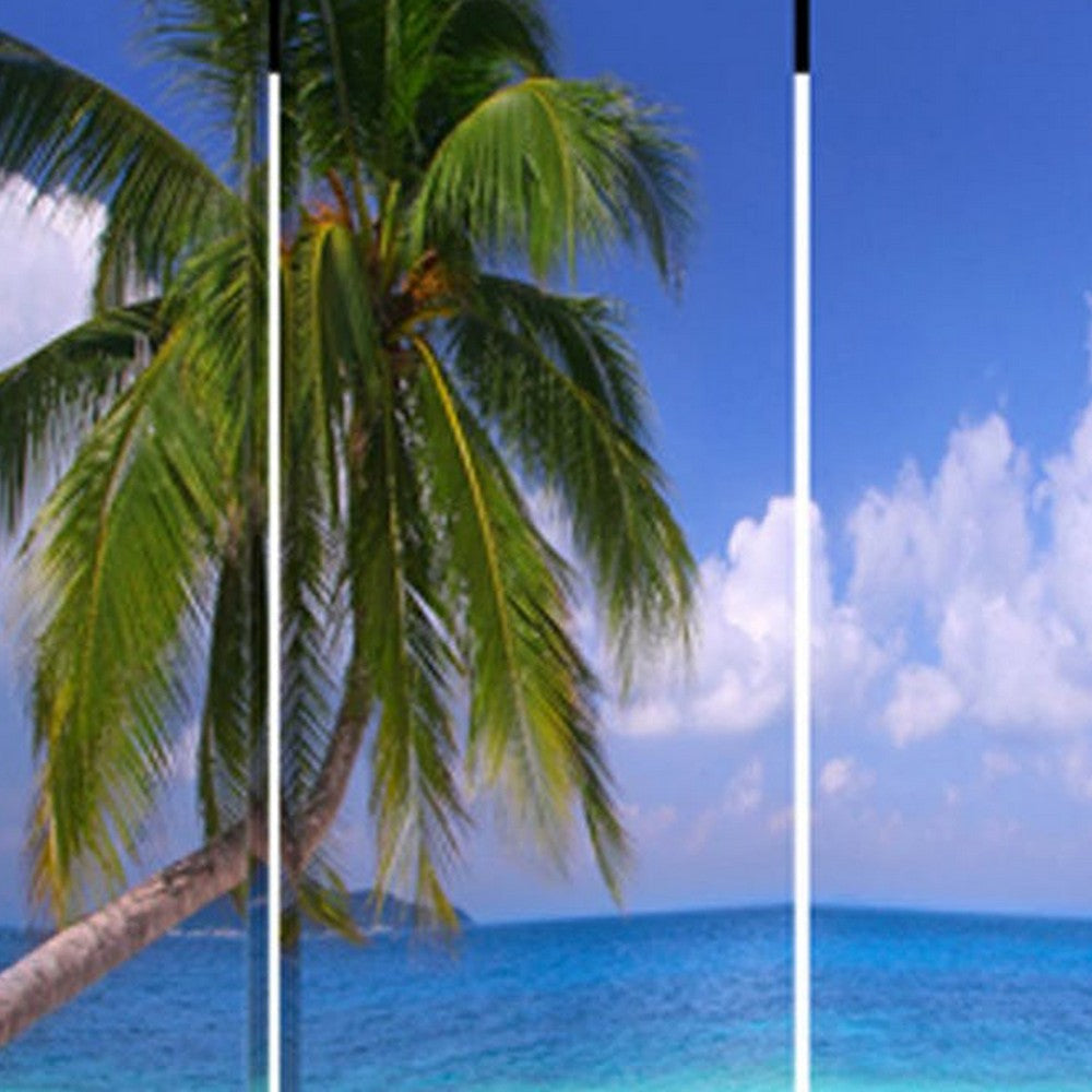 Beach Inspired Canvas Print 3 Panel Wooden Screen Blue and Green BM228607