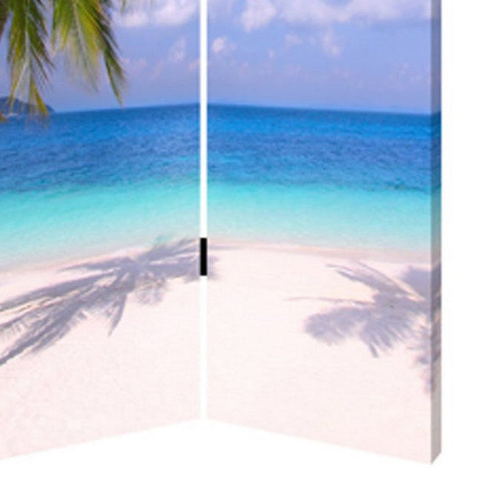 Beach Inspired Canvas Print 3 Panel Wooden Screen Blue and Green BM228607