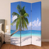 Beach Inspired Canvas Print 3 Panel Wooden Screen, Blue and Green