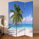 Beach Inspired Canvas Print 3 Panel Wooden Screen, Blue and Green