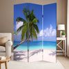 Beach Inspired Canvas Print 3 Panel Wooden Screen, Blue and Green