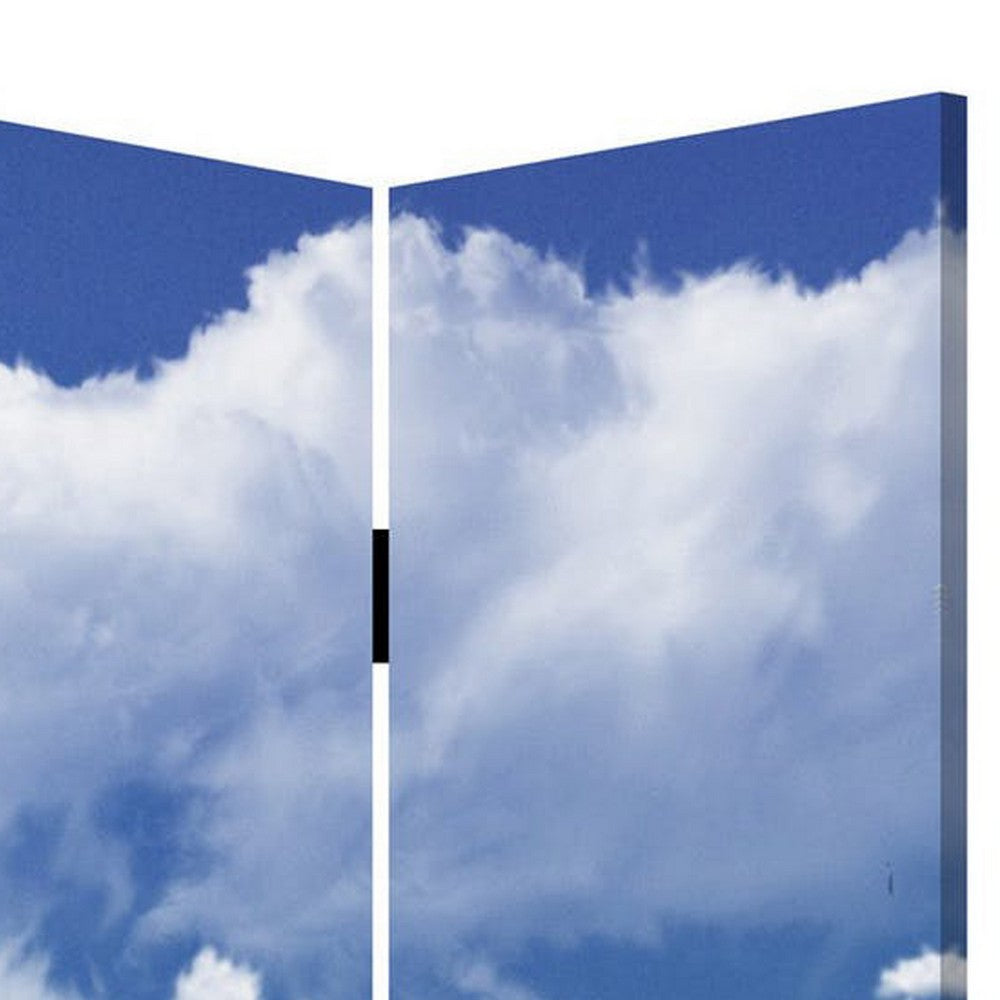 American Flag Printed Wood and Canvas 3 Panel Screen, Multicolor