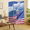 American Flag Printed Wood and Canvas 3 Panel Screen, Multicolor