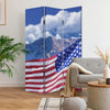 American Flag Printed Wood and Canvas 3 Panel Screen, Multicolor