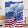 American Flag Printed Wood and Canvas 3 Panel Screen, Multicolor