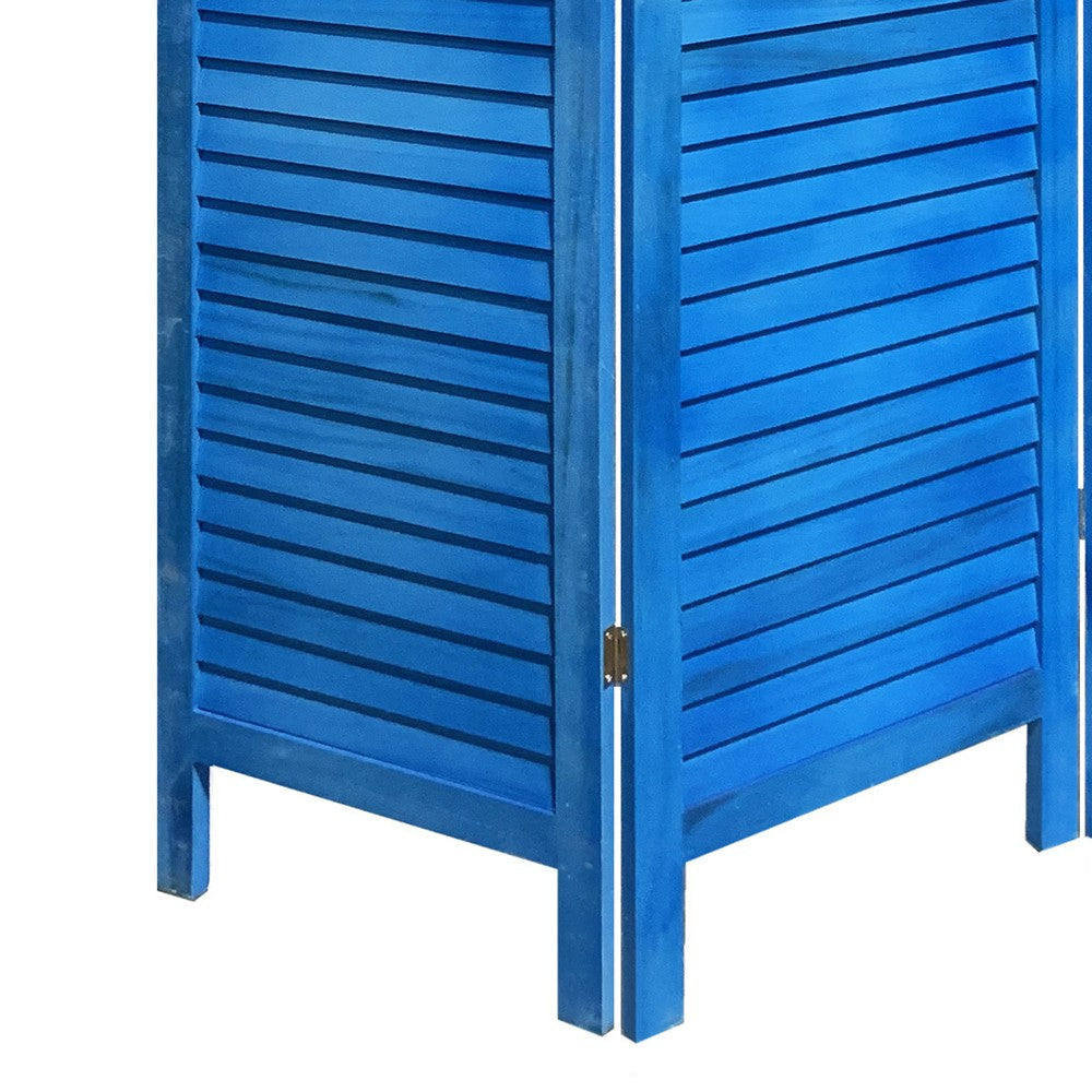 Wooden 3 Panel Shutter Screen with Fitted Slats Light Blue BM228609