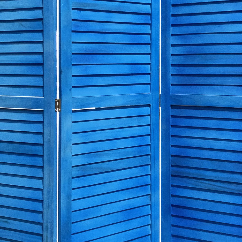 Wooden 3 Panel Shutter Screen with Fitted Slats Light Blue BM228609
