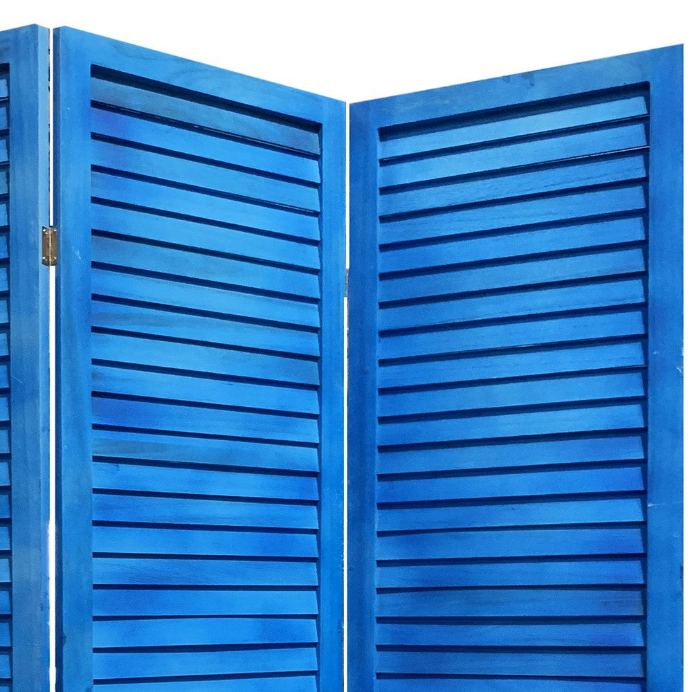 Wooden 3 Panel Shutter Screen with Fitted Slats, Light Blue