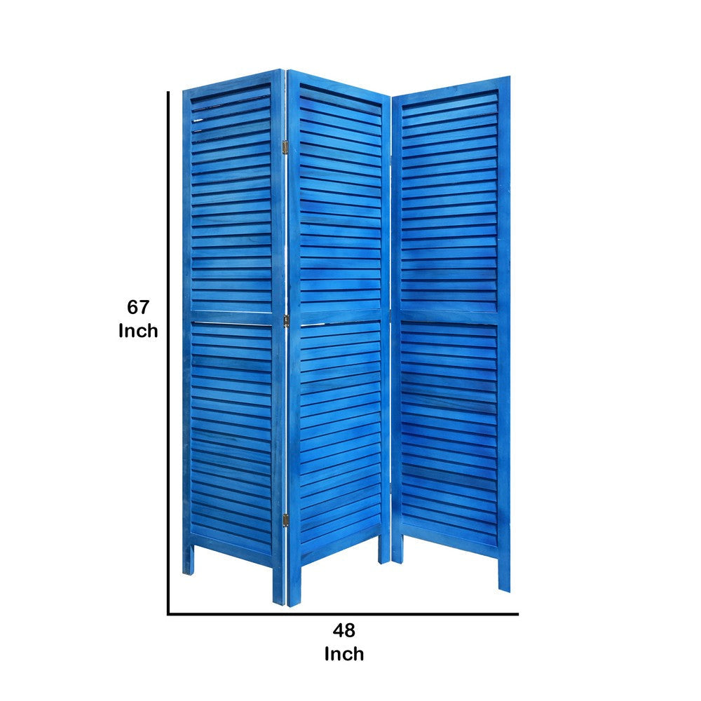 Wooden 3 Panel Shutter Screen with Fitted Slats Light Blue BM228609
