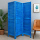 Wooden 3 Panel Shutter Screen with Fitted Slats, Light Blue
