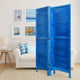 Wooden 3 Panel Shutter Screen with Fitted Slats, Light Blue