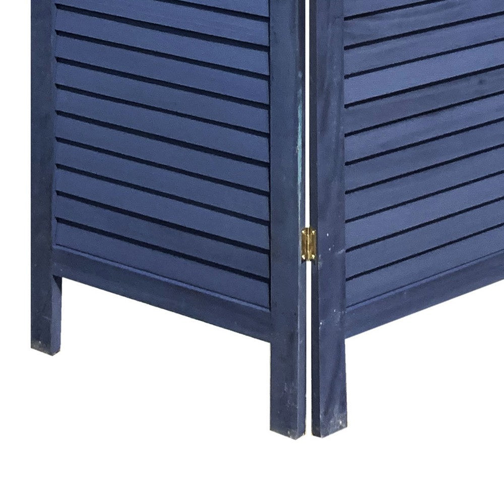 Wooden 3 Panel Shutter Screen with Fitted Slats Dark Blue BM228610