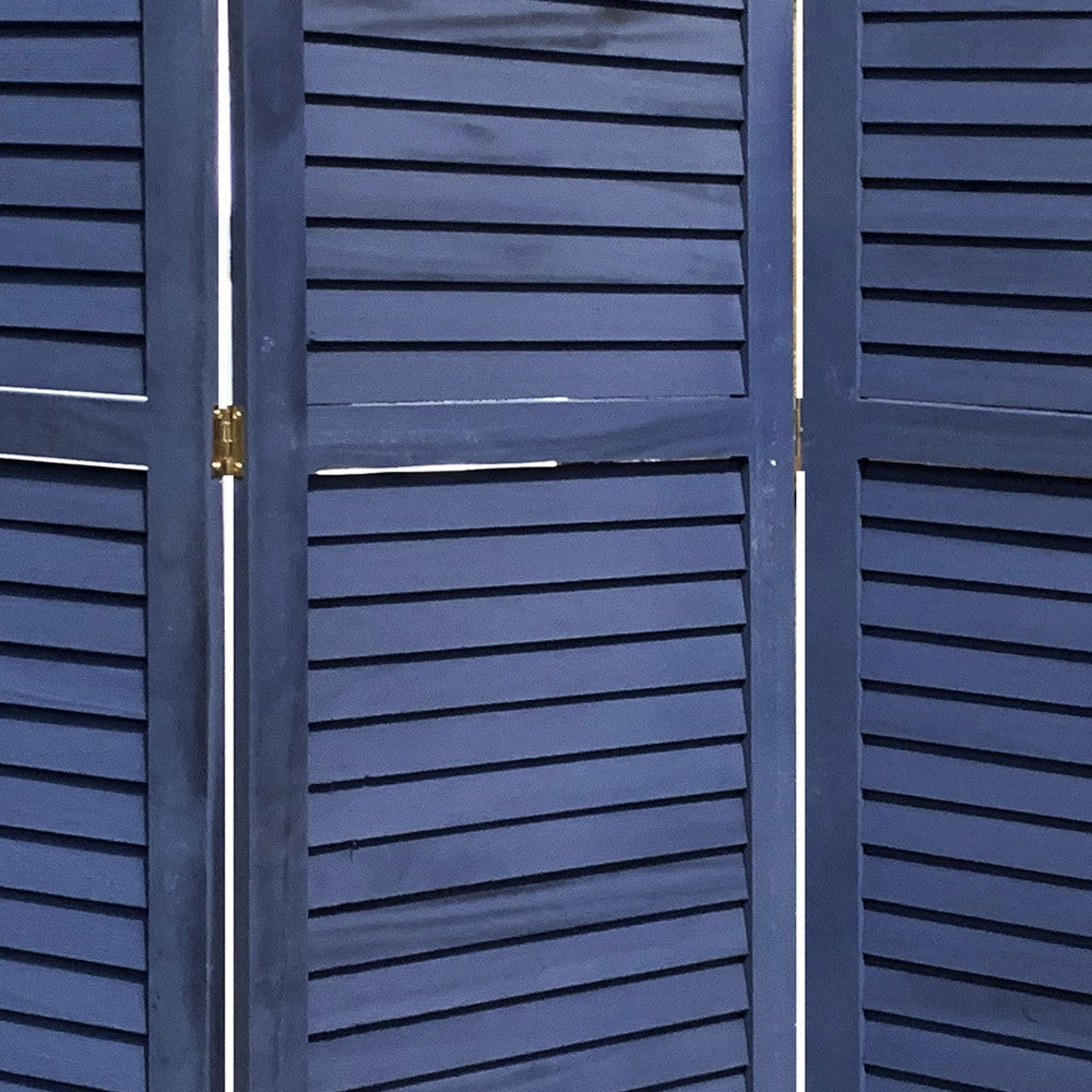 Wooden 3 Panel Shutter Screen with Fitted Slats Dark Blue BM228610