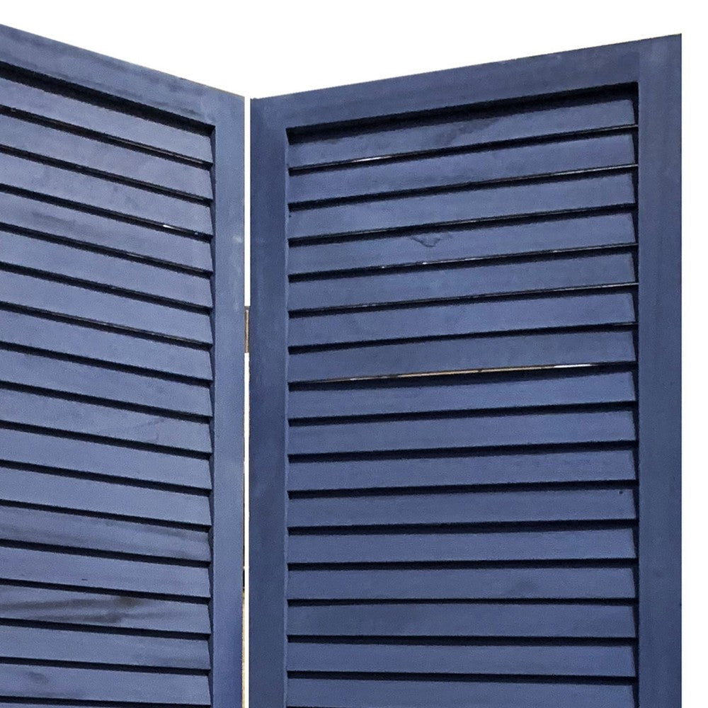 Wooden 3 Panel Shutter Screen with Fitted Slats Dark Blue BM228610