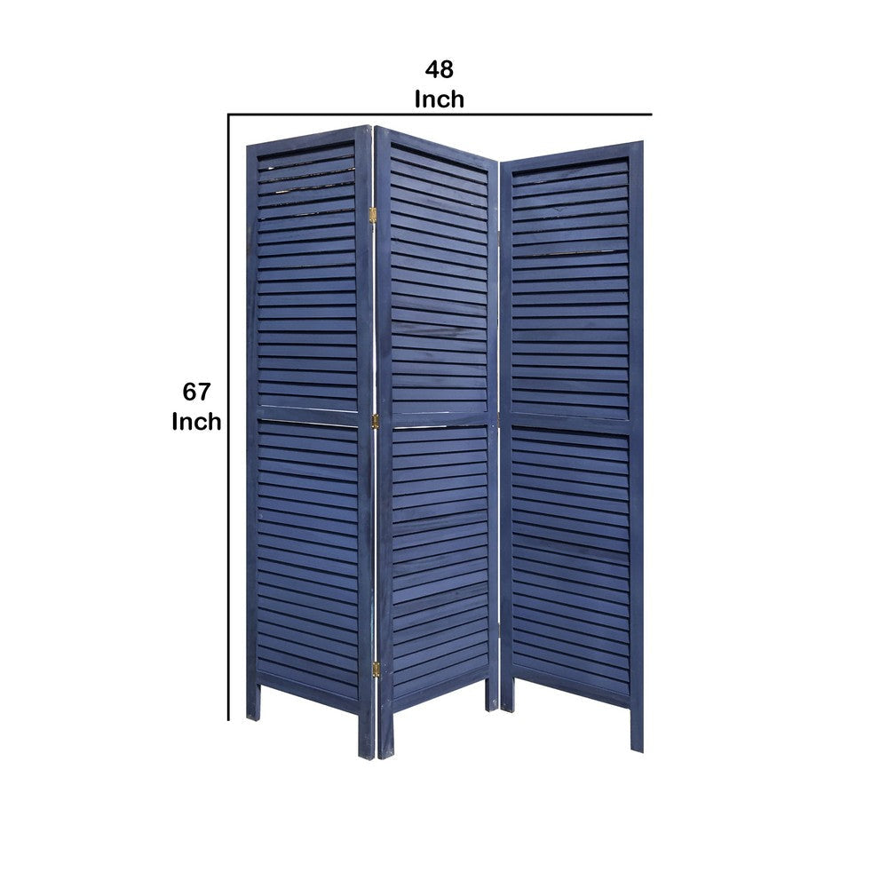Wooden 3 Panel Shutter Screen with Fitted Slats Dark Blue BM228610