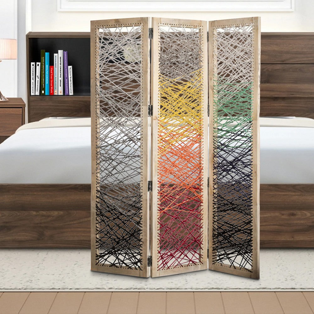 Wood Screen | 3 Panel | Woven Yarn | Multicolor