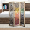 3 Panel Wooden Screen with Woven Reinforced Yarn, Multicolor By Casagear Home