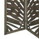 3 Panel Wooden Screen with Laser Cut Tropical Leaf Design, Gray