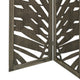 3 Panel Wooden Screen with Laser Cut Tropical Leaf Design Gray BM228617