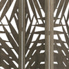 3 Panel Wooden Screen with Laser Cut Tropical Leaf Design Gray BM228617