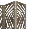 3 Panel Wooden Screen with Laser Cut Tropical Leaf Design Gray BM228617