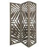 3 Panel Wooden Screen with Laser Cut Tropical Leaf Design, Gray