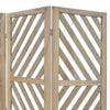 3 Panel Wooden Frame Screen with Diagonal Cut Slats, Natural Brown