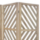 3 Panel Wooden Frame Screen with Diagonal Cut Slats, Natural Brown