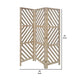 3 Panel Wooden Frame Screen with Diagonal Cut Slats, Natural Brown