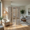 3 Panel Wooden Frame Screen with Diagonal Cut Slats, Natural Brown