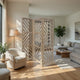 3 Panel Wooden Frame Screen with Diagonal Cut Slats, Natural Brown