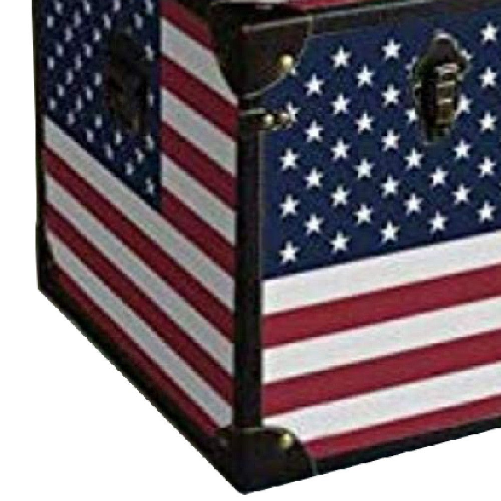 Wooden Trunks with US Flag Print and Metal Corner Accent Set of 3 Multicolor BM228638